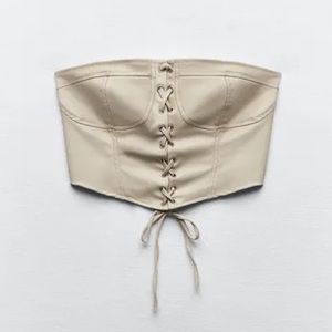 Zara cream faux leather stretch lace up corset